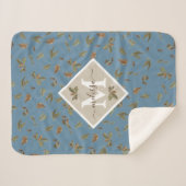 Dusty Blue Rustic Brown Blätter Mit Monogramm Sherpadecke (Vorderseite (Horizontal))