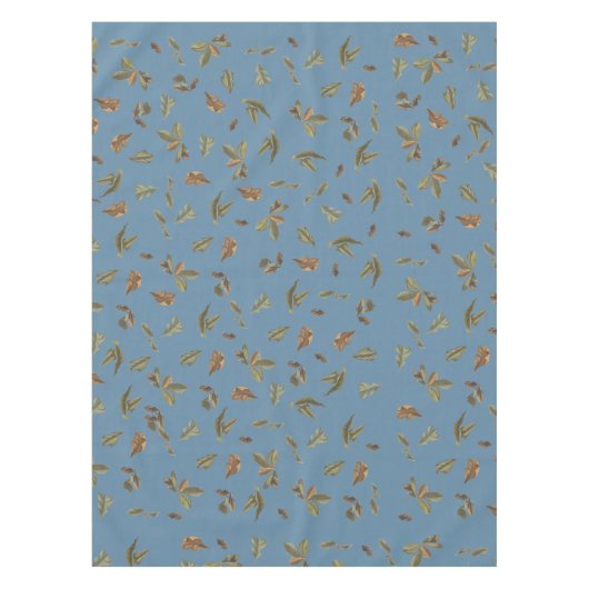 Dusty Blue Rustic Brown Blätter Tischdecke (Vorderseite)