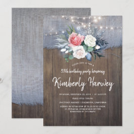 Dusty Blue Rustic Country Floral Geburtstag Einladung
