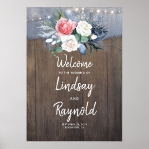 Dusty Blue Rustic Country Wedding Willkommen Poster