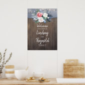 Dusty Blue Rustic Country Wedding Willkommen Poster (Küche)
