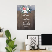Dusty Blue Rustic Country Wedding Willkommen Poster (Heimbüro)