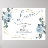 Dusty Blue Rustic Floral Calligraphy Willkommen Poster (Vorne)