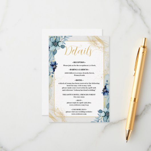 Dusty Blue Rustic Floral Enclosure Card - Elegant Begleitkarte (Vorderseite/Rückseite Beispiel)