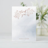 Dusty blue rustic floral kalligraphie danke (Stehend Vorderseite)