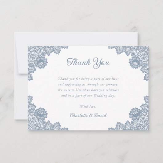 Dusty Blue Rustic Floral Lace Wedding Dankeskarte (Vorderseite)