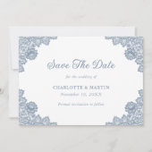 Dusty Blue Rustic Floral Lace Wedding Save The Date (Vorderseite)