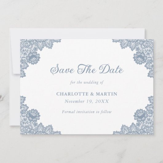 Dusty Blue Rustic Floral Lace Wedding Save The Date (Vorderseite)