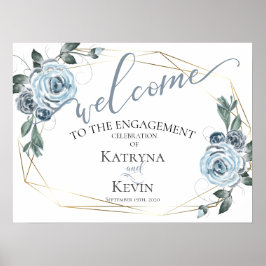 Dusty Blue Rustic Floral Verlobung Welcome Poster