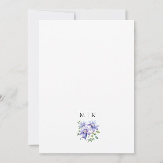 Dusty Blue Rustic Floral Wedding retten das Datum Einladung (Rückseite)