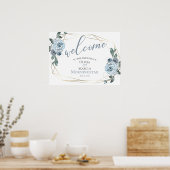 Dusty Blue Rustic Floral Wedding Willkommen Poster (Küche)