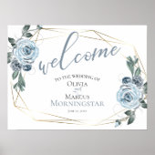 Dusty Blue Rustic Floral Wedding Willkommen Poster (Vorne)