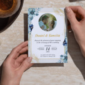 Dusty Blue Rustic Floral Wedite mit Foto Einladung