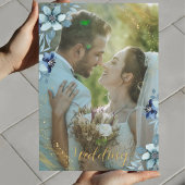 Dusty Blue Rustic Floral Wedite mit Foto Einladung