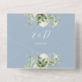 Dusty Blue Rustic Greenerity QR Code Wedding All In One Einladung (Rückseite)