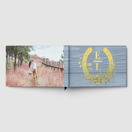 Dusty Blue Rustic Horseshoe Wedding Keepake Gästebuch (Voll)