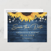Dusty Blue Rustic Sonnenblume Hochzeit speichern d Ankündigungspostkarte (Vorne/Hinten)