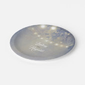 Dusty Blue Rustic String Lights Wedding Pappteller (Schrägansicht)