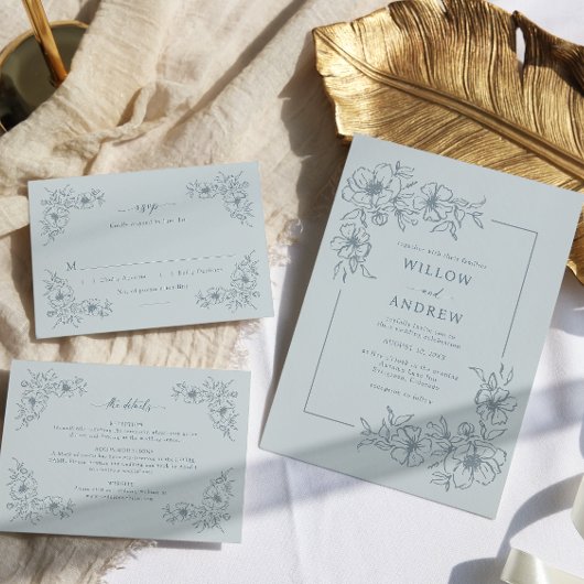 Dusty Blue Rustic Wedding Einladung