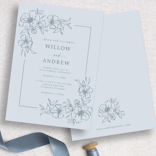 Dusty Blue Rustic Wedding Einladung