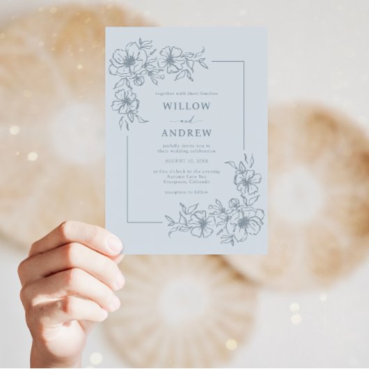 Dusty Blue Rustic Wedding Einladung