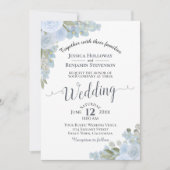 Dusty Blue Rustic White Watercolor Floral Wedding Einladung (Vorderseite)