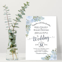 Dusty Blue Rustic White Watercolor Floral Wedding Einladung