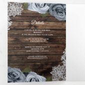 Dusty Blue Rustic Wood Trifold Wedding Program Dreifach Gefaltete Einladung (Innen Erste Seite)