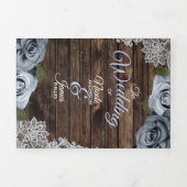 Dusty Blue Rustic Wood Trifold Wedding Program Dreifach Gefaltete Einladung (Cover)