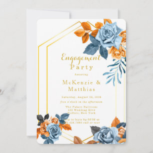 Dusty Blue & Rusty Peony Gold Engagement Party Einladung