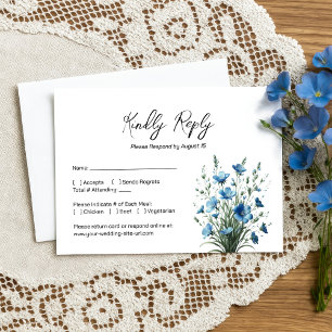 Dusty Blue & Sage Boho Chic Wildblumen Hochzeit RSVP Karte