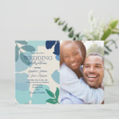 Dusty Blue Sage Boho Foto Wedding Einladung (Stehend Vorderseite)
