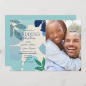 Dusty Blue Sage Boho Foto Wedding Einladung (Vorne/Hinten)