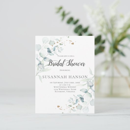 Dusty Blue Sage Green Eucalyptus Brautparty | Postkarte (Stehend Vorderseite)