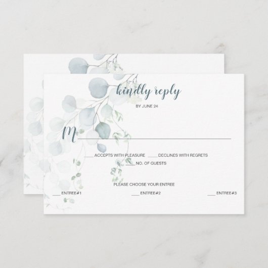 Dusty Blue & Sage Green Eucalyptus Meal Selection RSVP Karte (Vorne/Hinten)