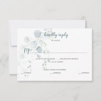 Dusty Blue & Sage Green Eucalyptus Meal Selection RSVP Karte