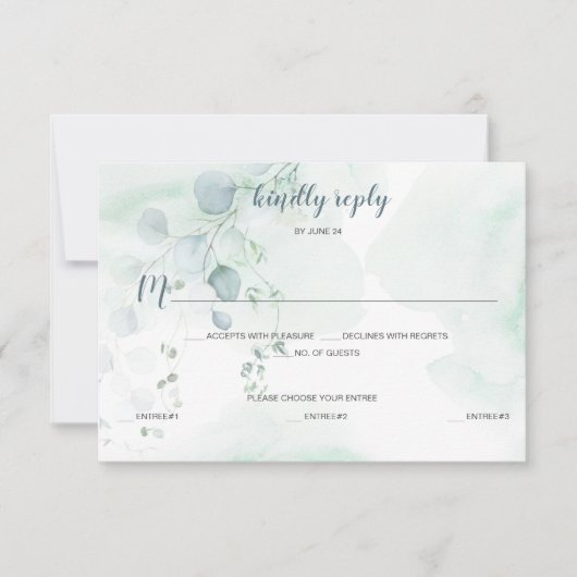 Dusty Blue & Sage Green Eucalyptus Meal Selection RSVP Karte (Vorderseite)