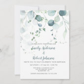 Dusty Blue & Sage Green Eucalyptus on White Einladung (Vorderseite)