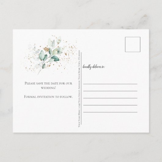 Dusty Blue Sage Green Eucalyptus Save the Date | Ankündigungspostkarte (Rückseite)