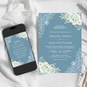 Dusty Blue Sage Green Floral Lace muslimische Hoch Einladung