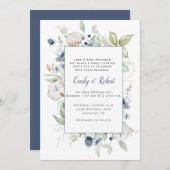 Dusty Blue Sage Green Gray Floral Frame Wedding Einladung (Vorne/Hinten)