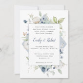 Dusty Blue Sage Green Gray Floral Frame Wedding Einladung (Vorderseite)
