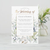 Dusty Blue Sage Green Grey Winter Floral Wedding Einladung (Stehend Vorderseite)