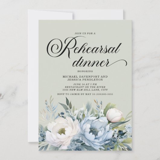 Dusty Blue Sage Green Rehearsal Dinner Einladung (Vorderseite)