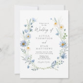 Dusty Blue Sage Green Wildflower Floral Wedding Einladung (Vorderseite)