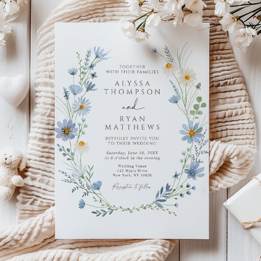 Dusty Blue Sage Green Wildflower Floral Wedding Einladung