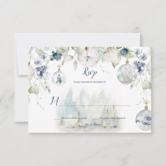 Dusty Blue Sage Green Winter Floral Snow Globes RSVP Karte