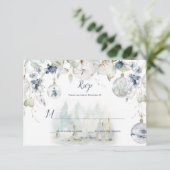 Dusty Blue Sage Green Winter Floral Snow Globes RSVP Karte (Stehend Vorderseite)