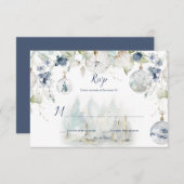 Dusty Blue Sage Green Winter Floral Snow Globes RSVP Karte (Vorne/Hinten)