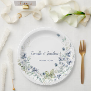 Dusty Blue Sage Green Winter Floral Wedding Pappteller